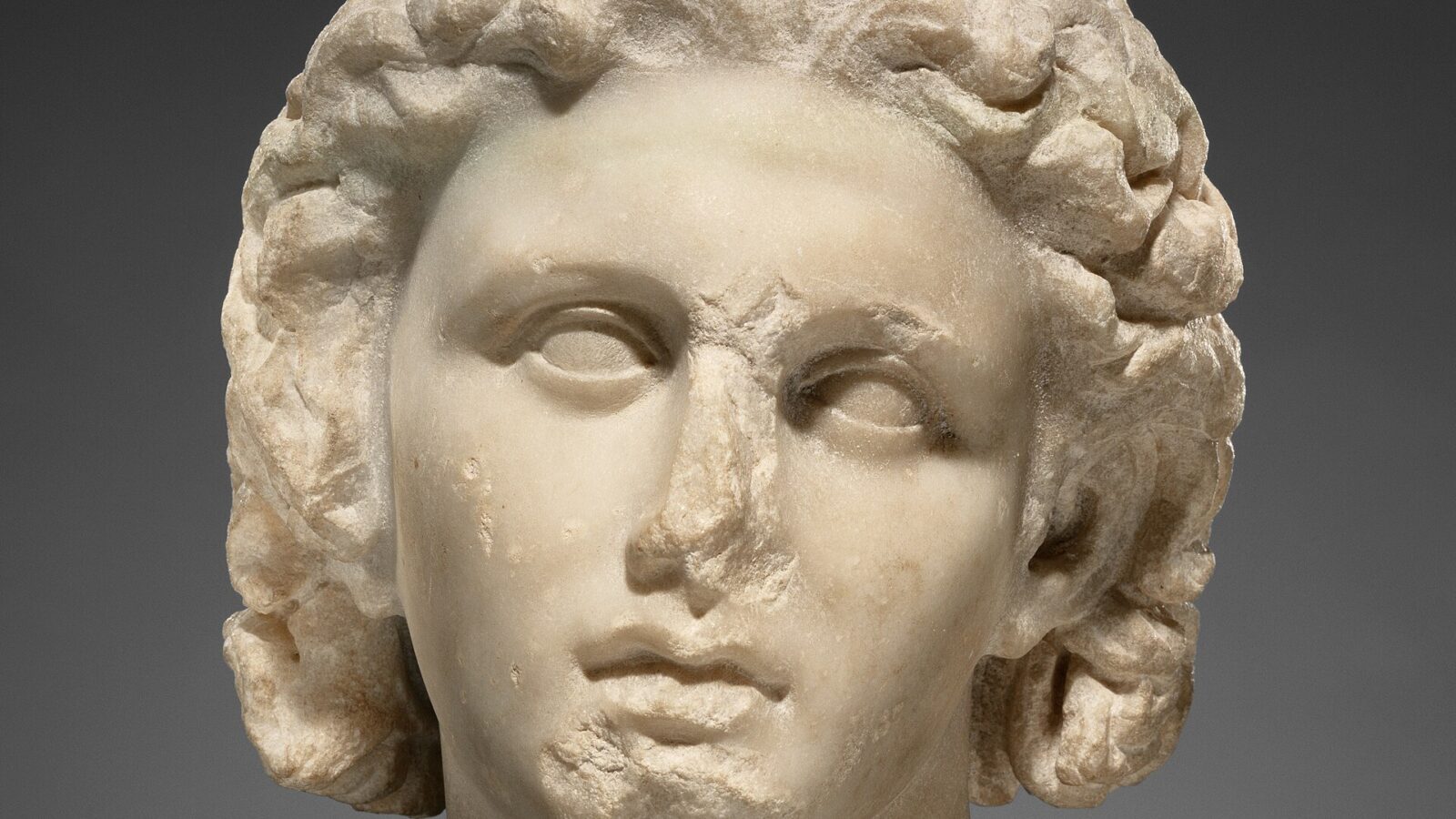 Ancient Greek sculpted portrait of Alexander the Great at the Getty Museum